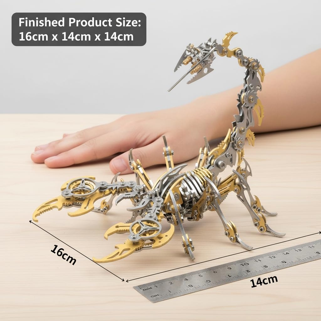 Scorpion 3D Metal Puzzle for Adults, 454PCS Stainless Steel DIY Mechanical Metal Model Kits, No Glue Assembly with Movable Joints, Challenging Metal Building Kit Desk Decor Gift(Glod)