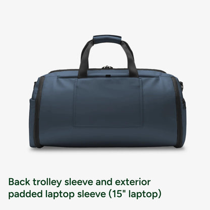 Halfday Convertible 2-in-1 Vegan Leather Premium Garment Duffel Weekender Bag 45L (Carry-on, Wrinkle-Free Travel, Hanging Suit Compartment, Shoe Pockets, Trolley Sleeve), Ocean