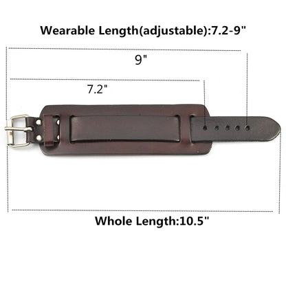 Zysta Punk Unisex Genuine Leather Wide Belt Wristband Bangle Cuff Bracelet 7"-8.5" Fashion Simple Black Brown