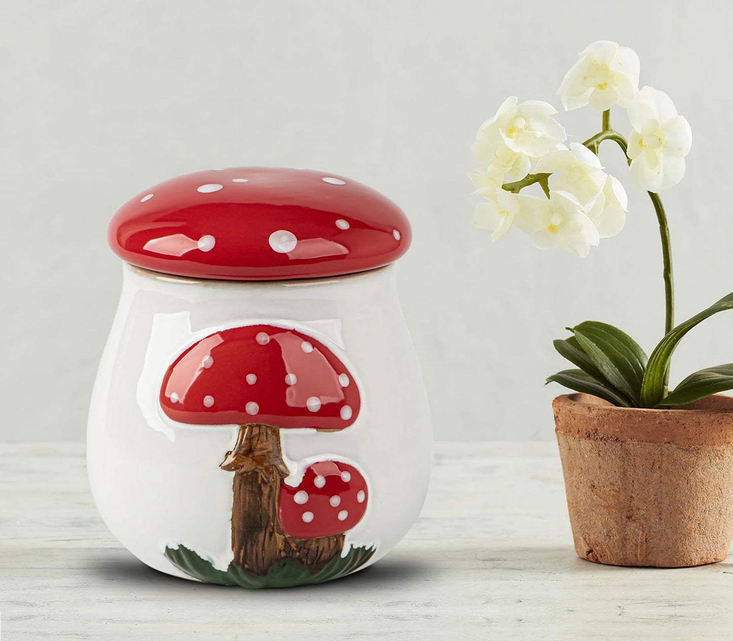 dgudgu Airtight Cookie Jar Mushroom Cookie Jar With Lid Ceramic White Cookie Jars for Kitchen Counter Large Cookie Container Storage For Kitchen Counter