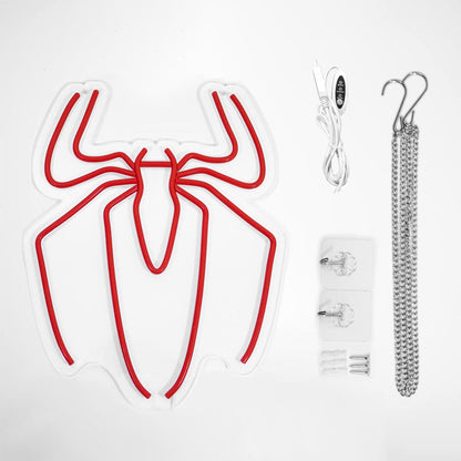 Spider Anime Room Decor Neon Sign - 9 Brightness Adjustments USB Powered Cute Spider Lamp for Boys Bedroom Wall Night Light, Happy Birthday Gift for Kids, Halloween Decoration (Red)