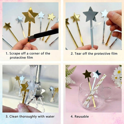 20PCS Star Drink Stirrers, Acrylic Cocktail Stirrers, Drink Stirrers, Laser Cut Wedding Decor Drink Stirrers Swizzle Sticks (Gold Mirror)