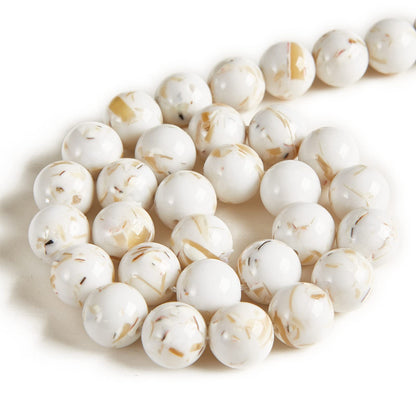35pcs 10mm White Shell Turquoise Beads Natural Gemstone Beads Round Loose Beads for Jewelry Making