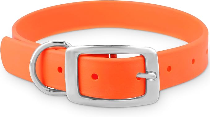Regal Dog Products Large Orange Dog Collar with Heavy Duty Double Buckle & D Ring | Vinyl Coated, Custom Fit, Adjustable Biothane Dog Collar | Chew Resistant Waterproof Collar for Dogs