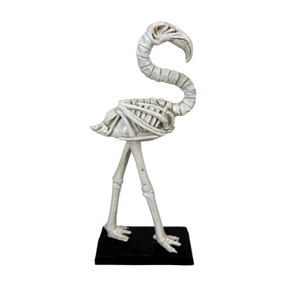 Fancy That Flamingo Skeleton Statue 12 Inch Resin Tabletop Sculpture with Distressed Bone White Finish and Black Base, Eclectic Coastal Bird Decor Accent for Shelf Desk Mantel