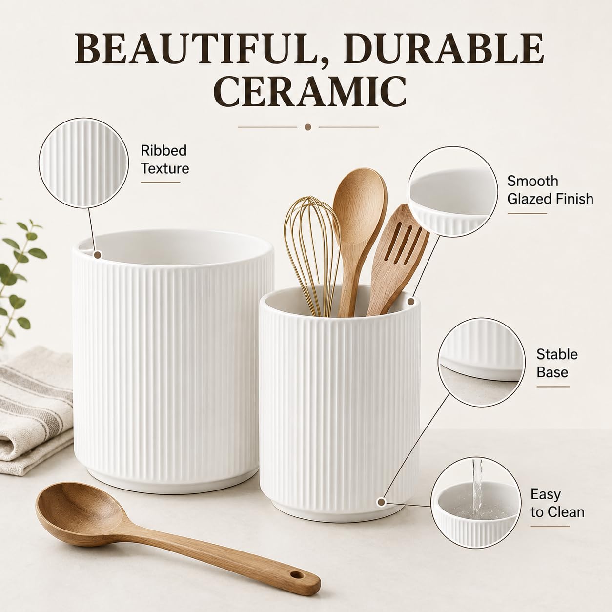 Utensil Holder,Ceramic Kitchen Utensils Holder for Countertop-Set of 2