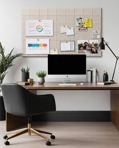 Large Felt Bulletin Board - 36" x 24" Self-Adhesive Felt Wall Tiles, Cork Boards Alternative, 6 Pack with 30 Wooden Push Pins, Cork Board for Walls, Office, Home & Classroom Decor, Pin Board - Oatmeal