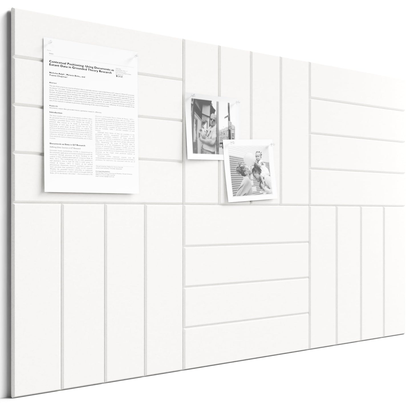 Bumusty Large Cork Board Alternative-36 x 24" Felt Bulletin Board Tiles, with 30 Pushpins, 40 Adhesive Tabs, Bold-Stripe 6-Pack, Cork Boards for Office Push Pin Board Felt Board-Milky White