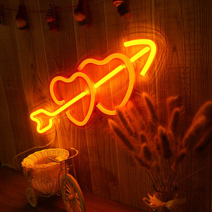 OYE HOYE Cupid's Arrow Heart Neon Sign, Large Pink & Warm White LED Neon Light, USB Powered Wall Decor for Bedroom, Wedding, Valentine's Day, Anniversary, Romantic Aesthetic Gift (16.9"x9.1")