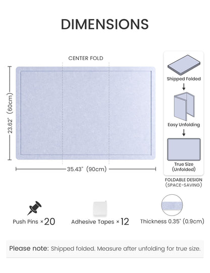 Fluxynara Bulletin Board,35.4" x 23.6" Cork Board Alternative with 12 Safe Removable Adhesive Tabs, Foldable Felt Pin Board for Home Office, Classroom, Bedroom,Entryway for Walls—Soft Periwinkle