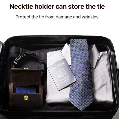 CONTACTS Tie Travel Holder for Men Crazy Horse Leather Handmade Ties Case Small Neckties Organizer Mens Tie Anti Wrinkle Storage Roll