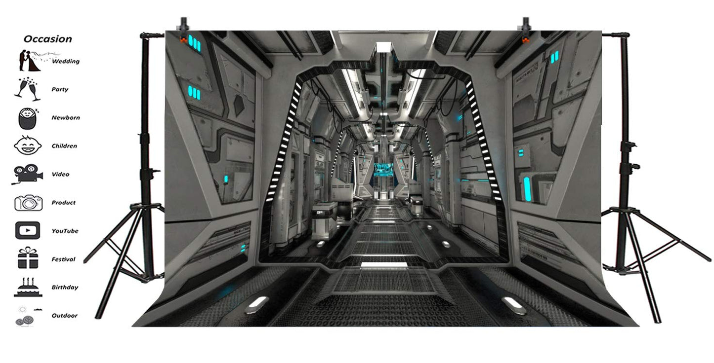 ZJRBJB 10x8ft Spaceship Wars Interior Galaxy Backdrop Outer Space Star Space Station Astronaut Spacecraft Background Universe Adventure Asteroid Science Fiction Birthday Banner Photo Booth