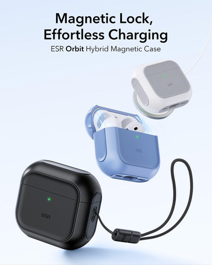 ESR for AirPods 4 Case, Compatible with AirPods 4th Generation Case (2024) (USB-C), Compatible with MagSafe, Drop Protection Cover with Lanyard, Magnetic Lid Lock, Orbit Hybrid Series, Black