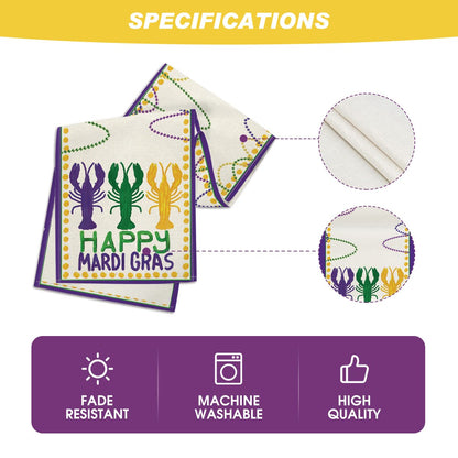 Artoid Mode Beads Happy Mardi Gras Carnival Table Runner, Seasonal Holiday Kitchen Dining Table Decoration for Indoor Outdoor Home Party Decor 13 x 90 Inch