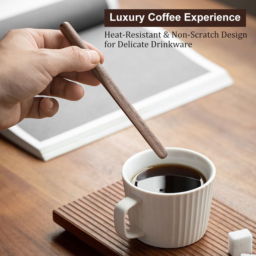 MIGAKU HOME Black Walnut Wood 4Pcs Coffee Stirrers 6″ Reusable & Multifunctional for Coffee, Drinks, Tea, Milk, Oatmeal, Crafts and Oil, butter spreader Great for jam, jelly, peanut butter etc.