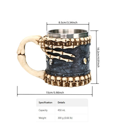 BVSTJIUJI Black Vintage Mug with White Skeleton Hand Design 450ml - Fantasy Style Halloween Party Drinkware for Coffee Tea Hot Beverages