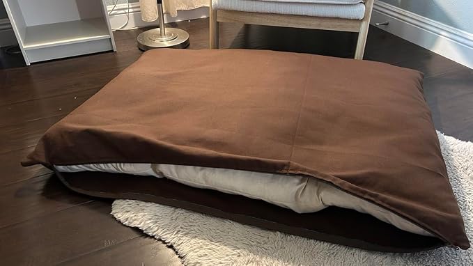 Natural Cotton Canvas Dog Bed – Raw Cotton Filled Pet Cushion Insert, Breathable Eco-Friendly Dog Mattress, Durable Washable Cover with Zipper (Dark Brown, X Large 53"x36"x5")