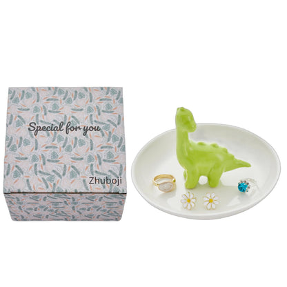 Zhuboji Dinosaur Ring Holder Jewelry Dish, Ceramic Jewelry Holder Jewelry Tray Preppy Room Decor, Cute Gifts for Women Girls Birthday Wedding Christmas