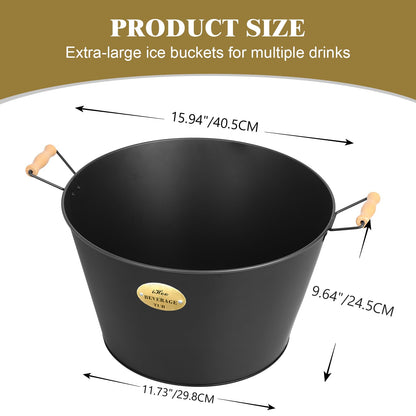 5.5 Gallon Large Beverage Tubs for Parties, 21L Ice Bucket with Wooden Handles for Beer, Wine, Cocktails & Outdoor Events -Black