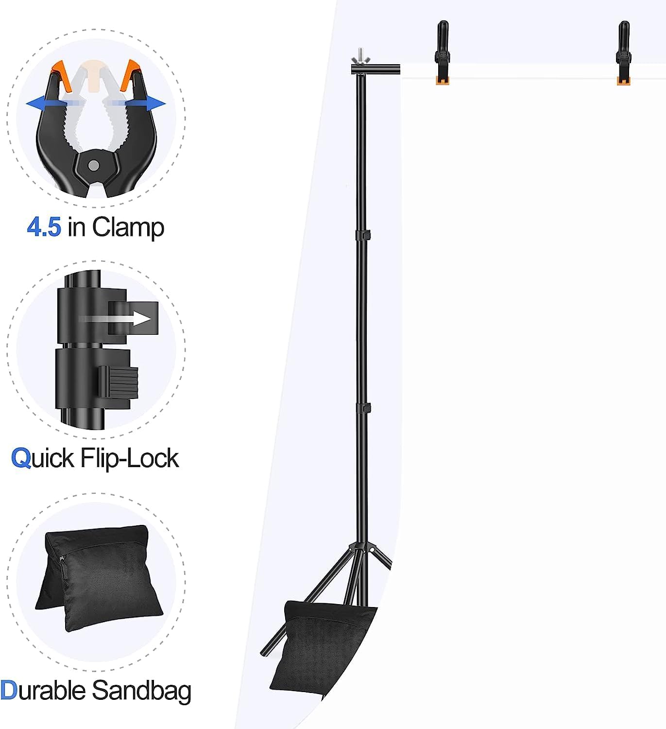 EMART Backdrop Stand, 20x7ft(WxH) Large Adjustable Background Support System with 308° Angle Rotatable Connector, 8 Clamps, 3 Sandbags and Carry Bag for Parties, Wedding, Photography Studio