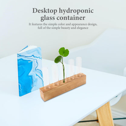 Gadpiparty Hydroponic Plants Vase with 5-Hole Glass Test Tubes and Wooden Stand, Water Propagation Station for Indoor Plant Growth and Desktop Terrarium Decor
