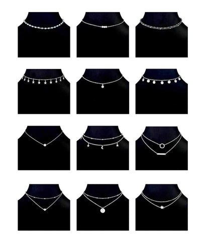 Ofeiyaa 12pcs Chain Gold Bead Necklace Coin Moon Star Pearl Pendant Chain Choker Multilayer Necklace Leather Cord Set for Women Men Adjustable Tone