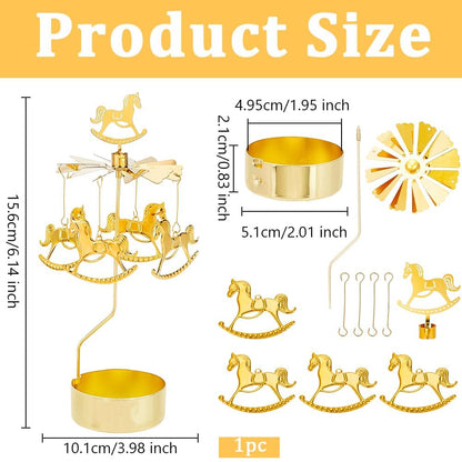 COMZPLIFE Carousel Spinning Tea Light Candle Holder, Gold Metal Rotary Candle Holder for Birthday, Wedding, Anniversary, Party, Table Decoration, Home Decor(2Pcs)