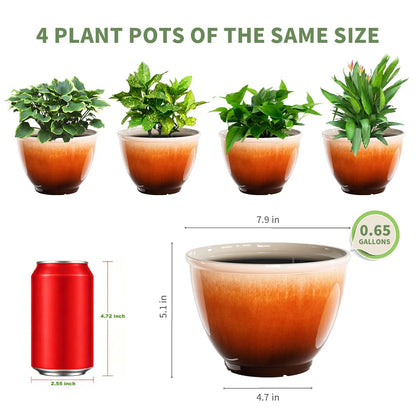 Vanslogreen 8 Inch Plant Pots with Drainage Hole, 4 Pack Plastic Flower Pots, Modern Sleek Decorative Planter for Indoor Outdoor Plants Succulent Snake (Orange)