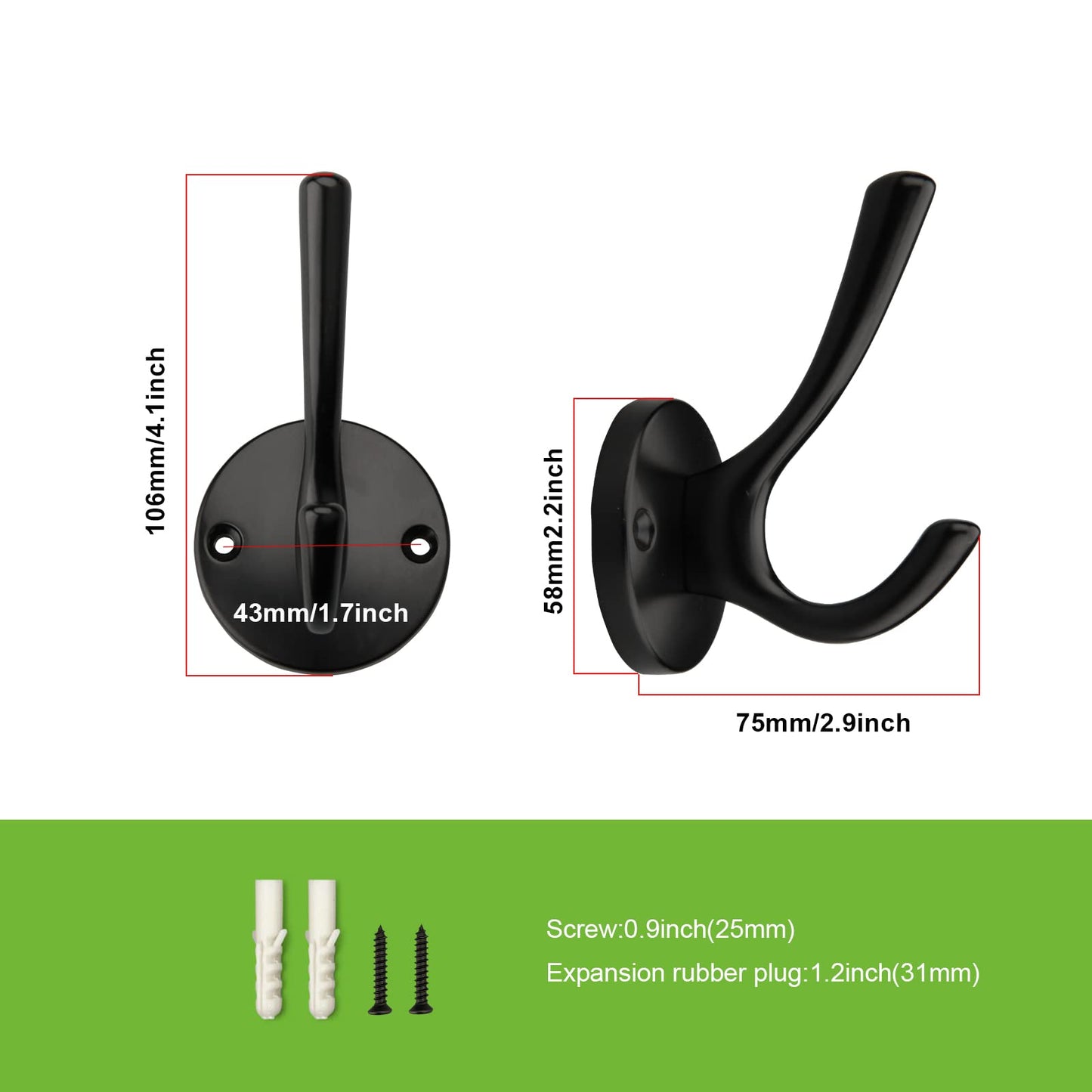 TUNNY 5 Pack Round Coat Towel Hooks - Matte Black Coat Hooks for Hanging Coats Towel Hooks for Bathroom Wall Mounted Zinc Alloy Bath Towel Hooks Robe Clothes Hook Holder Heavy Duty Wall Hooks