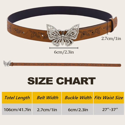 Flimire Western Skinny Leather Belt for Women Brown Country Belt for Jeans Pants Cowgirl Cowboy Belt with Butterfly Buckle (Butterfly)