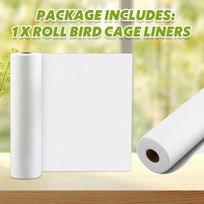 Drydiet 100 ft x 11 Inch Bird Cage Liner Disposable Cages Cushion Pad Mat Precut Absorbent Bird Cage Paper Large Parakeet Cage Liners Accessories for Pet Animal Bird Parrot (White)