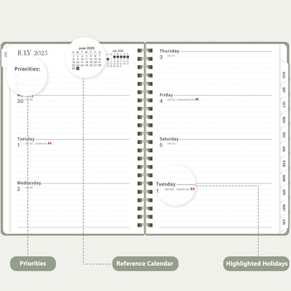 Planner 2025-2026 for Women & Men, Weekly and Monthly Calendar Notebook (July 2025 - June 2026), Hardcover Spiral Bound School Teacher Student Planner with Tabs, Inner Pocket, A5 (6.3" x 8.5")