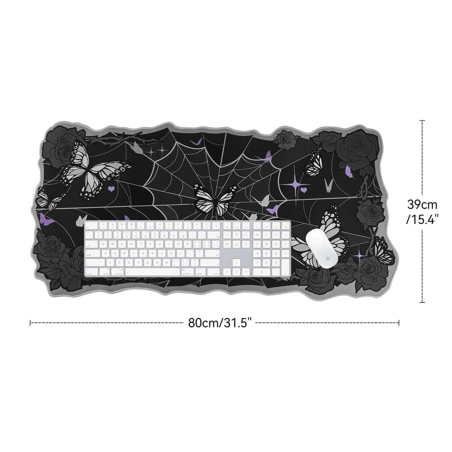 BelugaDesign Butterfly Desk Pad | Rose Spider Web Kawaii Cute Keyboard Gaming PC Laptop Mat | Large Spooky Halloween Witch Gothic Mousepad | Rubber Non-Slip Machine Washable Desk Blotter Protector