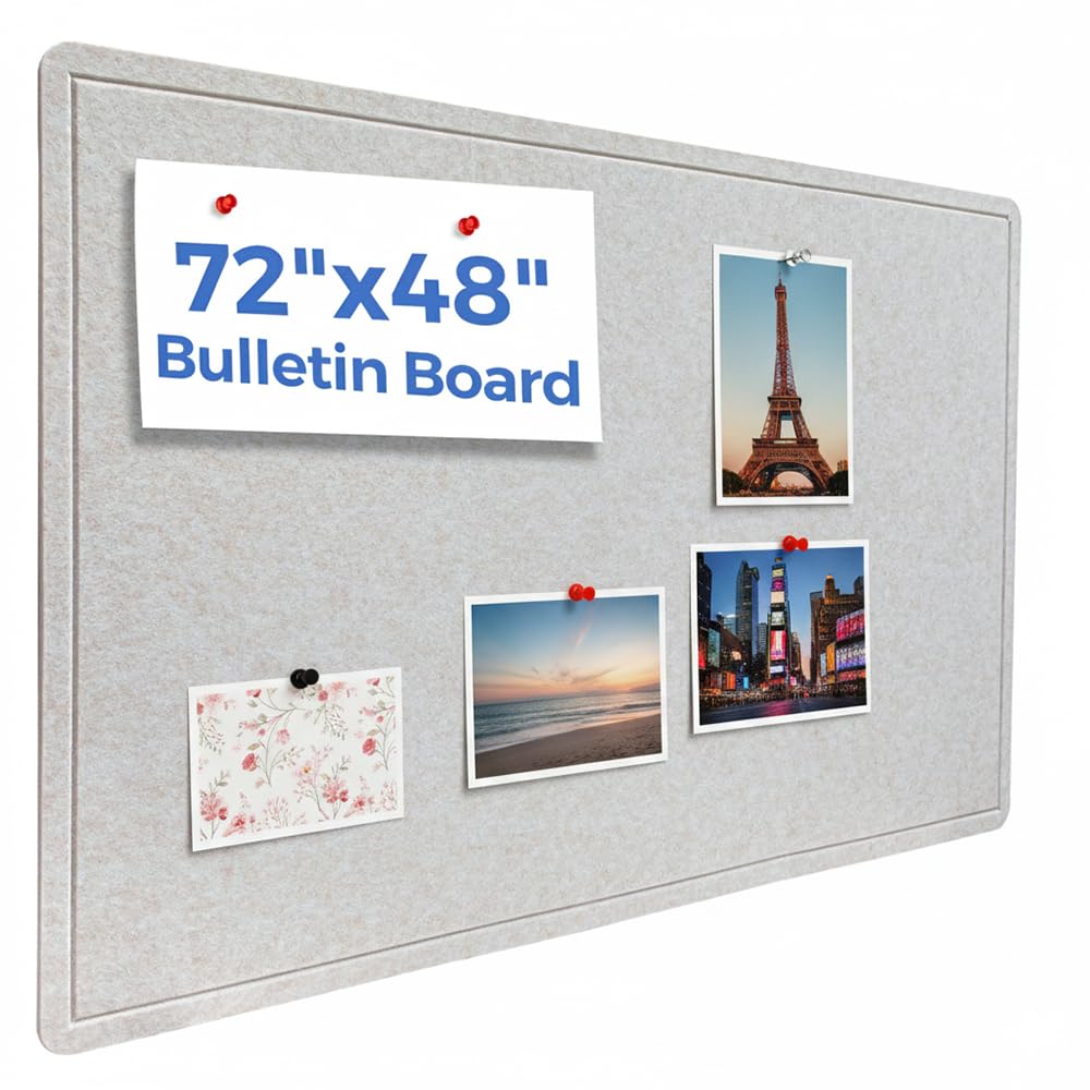 72 x 48 Inch Foldable Felt Bulletin Board (6 x 4 Ft) - Large Ivory Tan Pin Board for Boho Classroom Decor, Kids Playroom & Home Office - Self-Adhesive Sound Dampening Wall Panel
