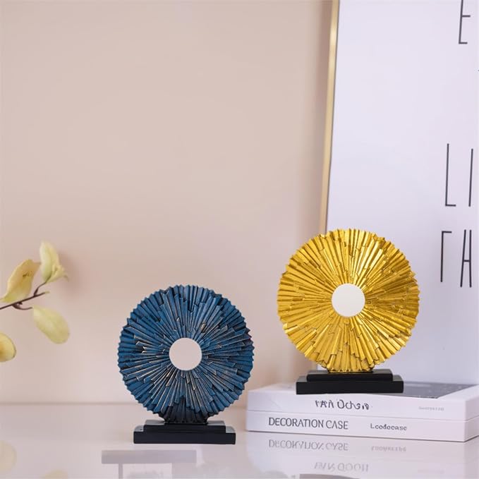 HODESumPure Gold Luxury Round Decorative Sculpture Statue Above Cabinet Home Decorations for Living Room Kitchen Fireplace Mantel Office Bookshelf Table Top Home Decor Accents (Blue S)