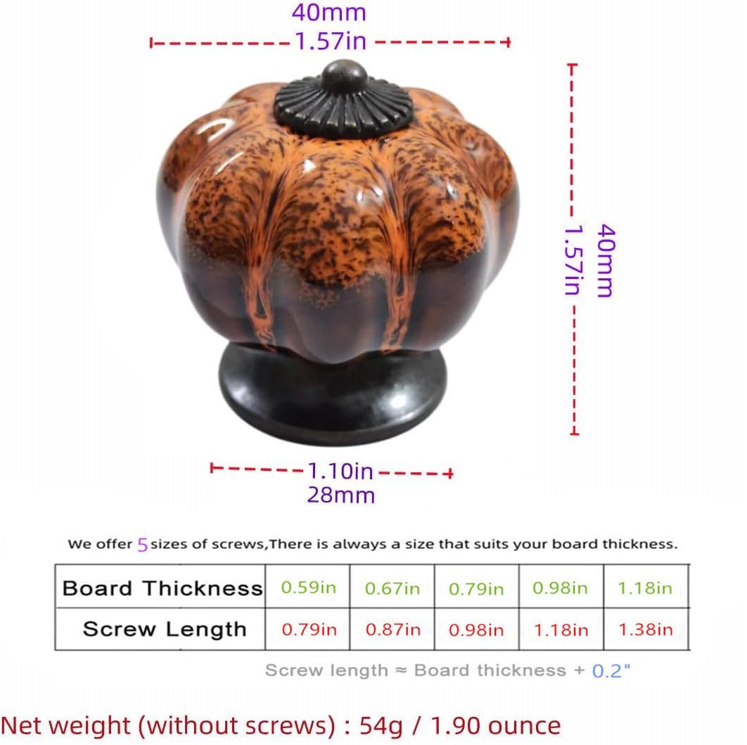 Wannianmu 10 Pack Vintage Ceramic Pumpkin Cabinet Knobs, Kitchen Cabinet Drawers Dresser Cupboard Pull Handles Door Pulls with 5 Kinds of Screws (Leopard Print -Orange)