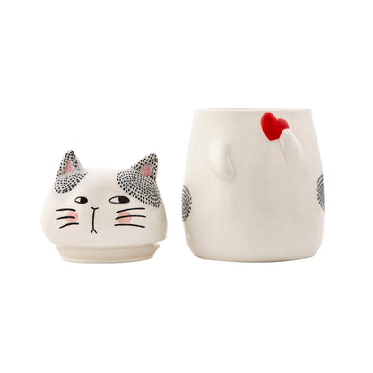 Bico Cartoon Cat Handpainted Stoneware Air Tight White 10.2 inch Cookie Jar, Dishwasher Safe, for storing Cookie, Candy, Coffee