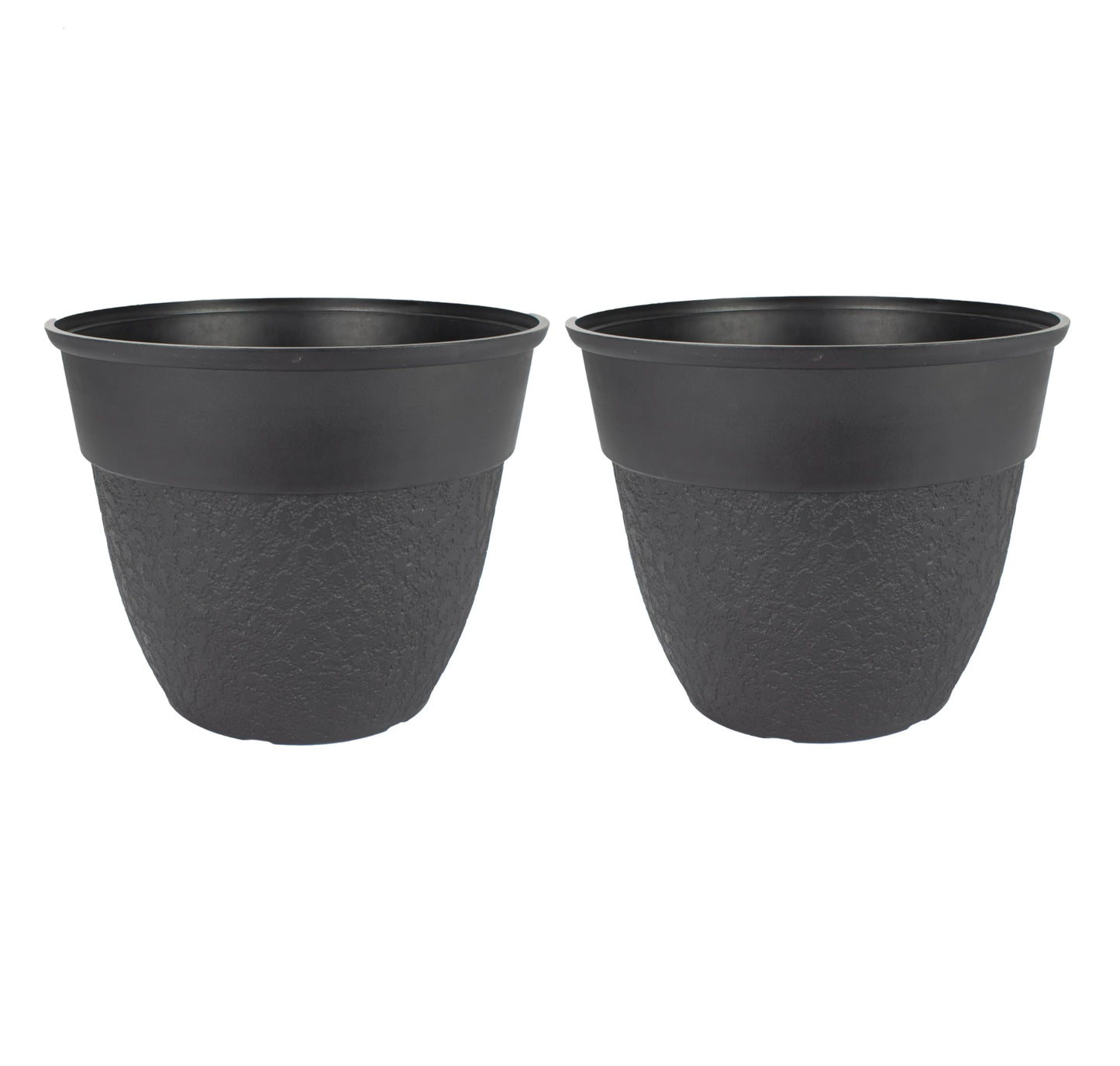 The HC Companies Brookhaven Decorative Round Planter - Lightweight Premium Resin Plant Pot with a Stonelike Texture for Indoor Outdoor Use (16 Inch Black, Pack of 2)