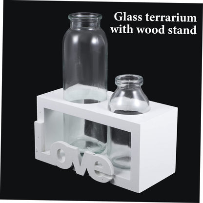 VANZACK Glass Pothos Vase Wooden Stand Hydroponic Desktop Terrarium for Air Plants Decorative Plant Holder