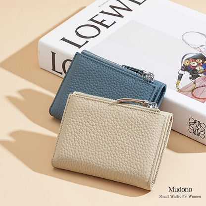 Mudono Women’s Wallet Small Genuine Leather Credit Card Holder RFID Blocking Tri-Fold Wallet With ID Window and Zipper Pocket