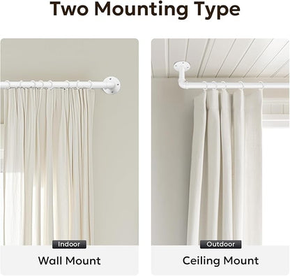 Zeerobee Curtain Rods for Windows 144 to 168, 1 Inch Industrial Wrap Around White Curtain Rod, Indoor/Outdoor Room Divider Adjustable Drapery Pole, 144"-168"