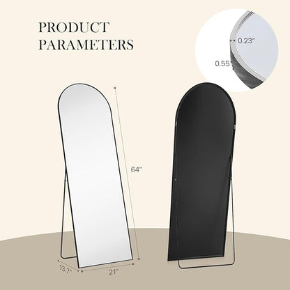 NEWBULIG Arched Mirror Full Length, 64"x21" Full Body Floor Mirrors with Shatter-Proof Glass, Upgraded Standing Wall Mirror, Hanging or Leaning, with Stand Aluminum Alloy Frame for Home Decor, Black