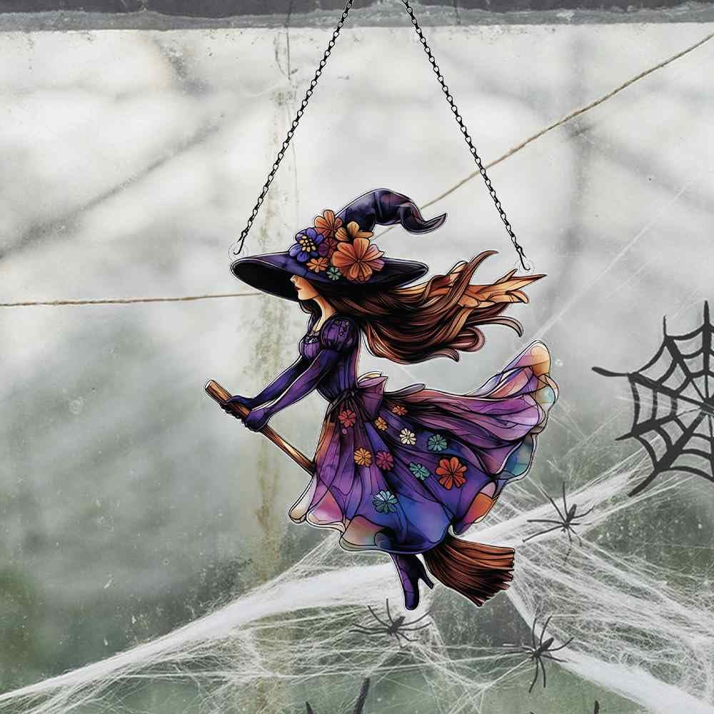 Witch Halloween Ornaments Decor; Witch Lover Gifts, Halloween Home Wall Room Door Decorations, Acrylic Ornament for Window Hanging