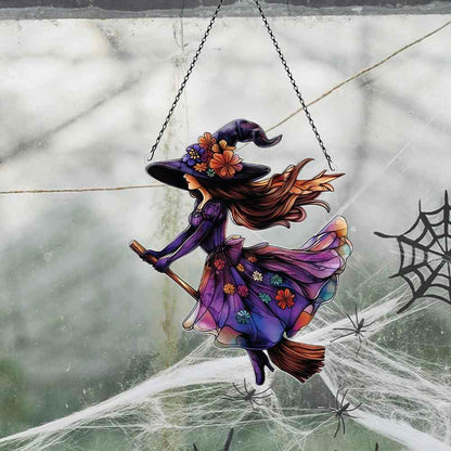 Witch Halloween Ornaments Decor; Witch Lover Gifts, Halloween Home Wall Room Door Decorations, Acrylic Ornament for Window Hanging