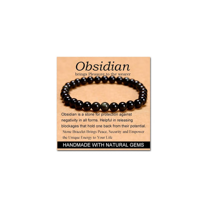 CHELYQST Black Obsidian Bracelet - Stone of Pleasure,Stretch Natural Stone Crystal Beads Jewelry Gifts for Women Men Unisex Adult,6mm
