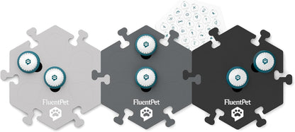 FluentPet Speak Up! Get Started Kit with Clearer Upward-Facing Sound - 6 Recordable Buttons for Dogs & 3 Grey HexTiles | Dog & Cat Communication Buttons Set | with Batteries
