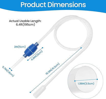 Gravel Vacuum for Aquarium Siphon, 6.4ft Fish Tank Siphon - Thick, Wide Tubing, Quick & Easy Waste Removal or Water Changes, Fish Tank Cleaner, Blue