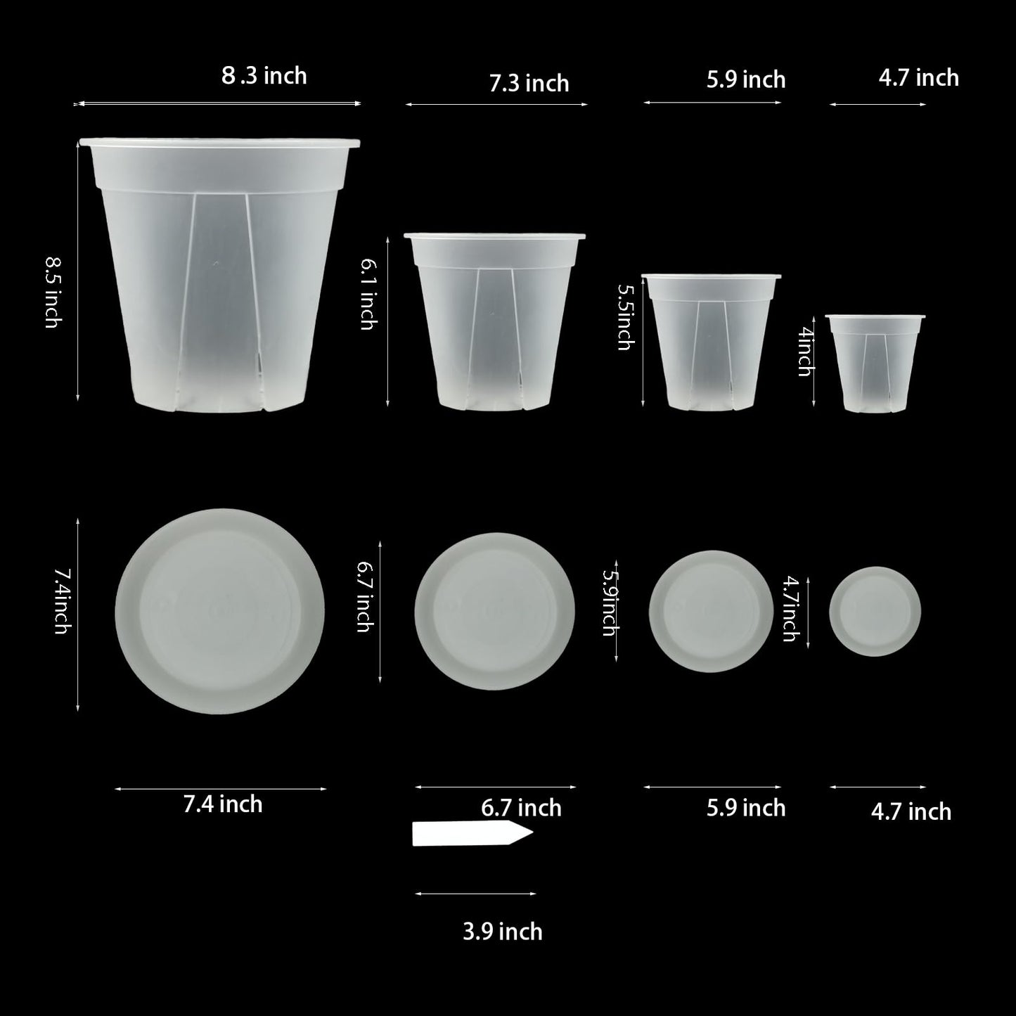 TineDew 8 pcs 5/6/7/8 inch Large Clear Nursery pots for Plants with Saucers,Thick Plastic Nursery pots for Plants with Drainage Holes for Monstera Plant Live,Ariod,etc