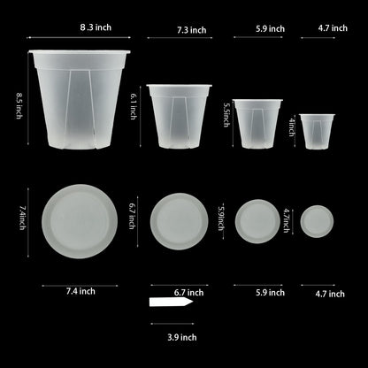 TineDew 8 pcs 5/6/7/8 inch Large Clear Nursery pots for Plants with Saucers,Thick Plastic Nursery pots for Plants with Drainage Holes for Monstera Plant Live,Ariod,etc