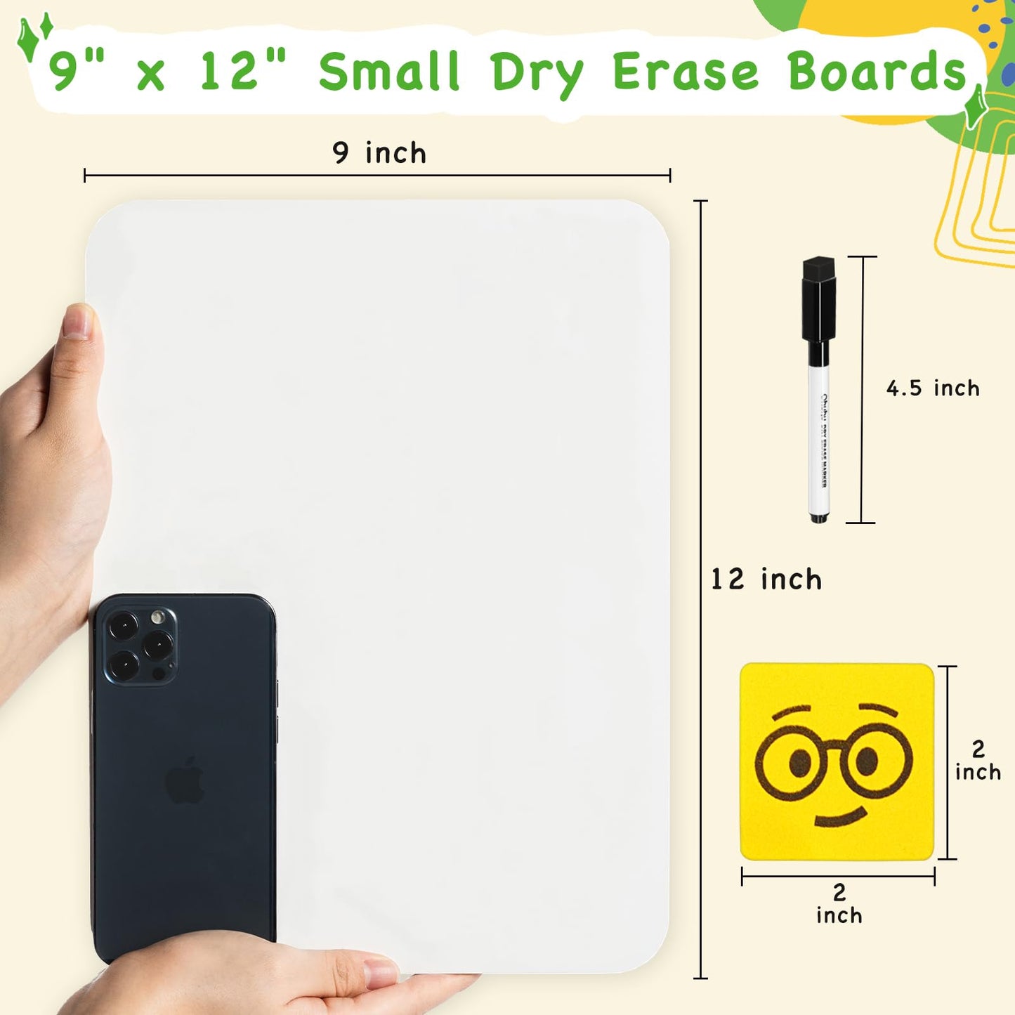 Ohuhu 30 Pack White Boards Double-Sided - 9"x 12" Small Dry Erase Board Class Set - Includes 30 Mini Whiteboards, 30 Black Markers and 30 Erasers for Students, Teachers, Classroom, School & Office